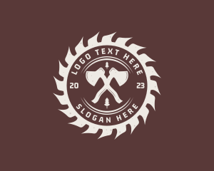 Roundsaw - Axe Saw Lumberjack logo design