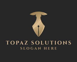 Gold Pen Letter T logo design