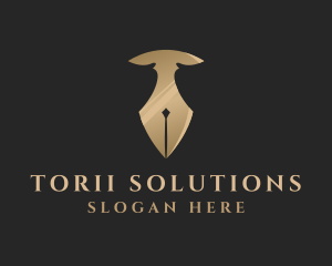 Gold Pen Letter T logo design