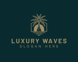 Palm Tree Beach Swimming logo design