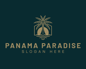 Palm Tree Beach Swimming logo design