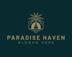 Palm Tree Beach Swimming logo design