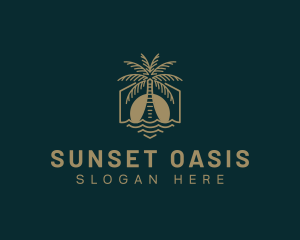 Palm Tree Beach Swimming logo design