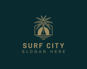 Palm Tree Beach Swimming logo design