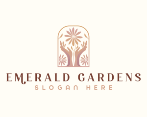 Hands Gardening Flower logo design