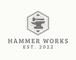 Hammer - Hipster Hammer Anvil logo design