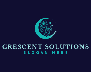 Moon Crescent Flower logo design