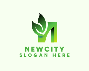 Green Organic Leaf Letter N logo design