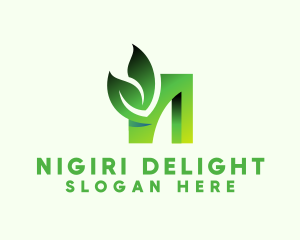 Green Organic Leaf Letter N logo design