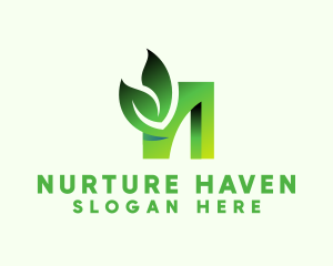 Green Organic Leaf Letter N logo design