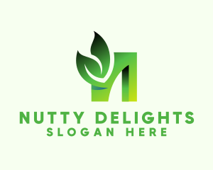 Green Organic Leaf Letter N logo design