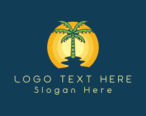 Coconut Tree - Sunset Palm Tree logo design