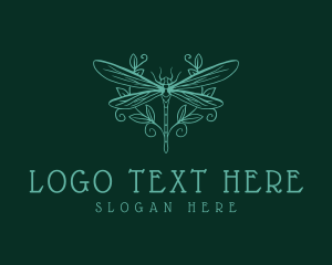 Hand Drawn - Dragonfly Nature Wreath logo design