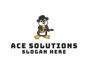 Penguin Guitar Musician logo design