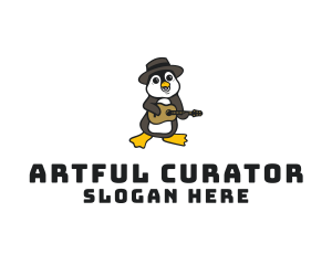 Penguin Guitar Musician logo design