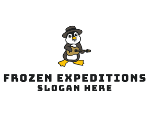 Antarctic - Penguin Guitar Musician logo design