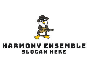 Orchestra - Penguin Guitar Musician logo design