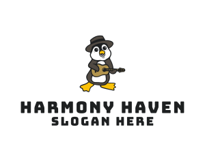 Penguin Guitar Musician logo design