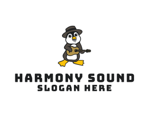 Orchestra - Penguin Guitar Musician logo design