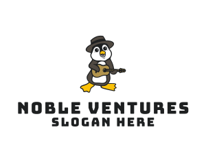 Penguin Guitar Musician logo design