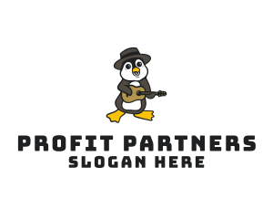 Penguin Guitar Musician logo design