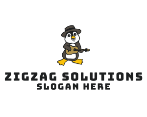 Penguin Guitar Musician logo design