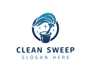 Blue Cleaning Mop logo design