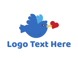 Blue Feather - Flying Bird Love Heart logo design