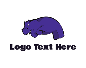 Kids Party - Purple Hippopotamus  Cartoon logo design