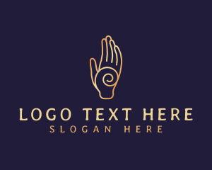 Therapeutic - Golden Swirl Hand logo design