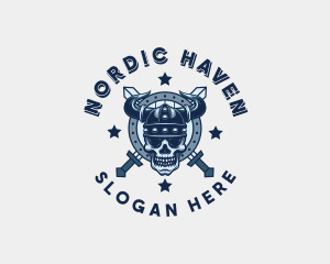 Nordic - Viking Skull Sword Shield logo design