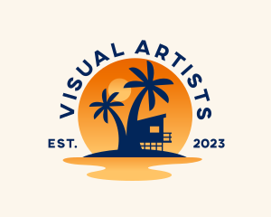 Summer Sunset Tropical Island Logo