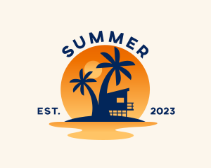 Summer Sunset Tropical Island logo design