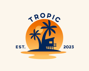 Summer Sunset Tropical Island logo design