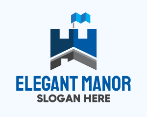 Manor - Blue Castle Turret House logo design