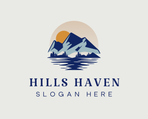 River Mountain Sunset logo design