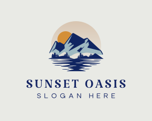 River Mountain Sunset logo design