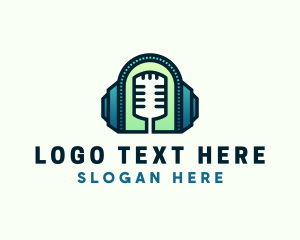 Microphone - Headphone Microphone Podcast logo design