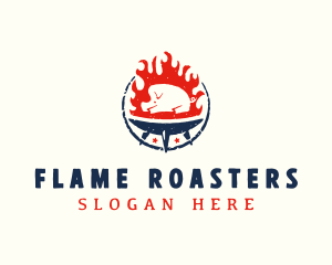 Roasting - Flame Roasted Pork logo design