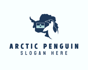 Antarctica Map Penguin logo design