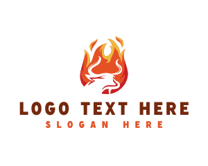 Restaurant - Fire Grilling Cow logo design