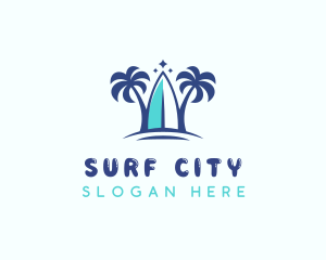 Palm Tree Beach Surfing logo design