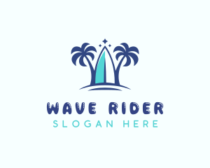 Palm Tree Beach Surfing logo design