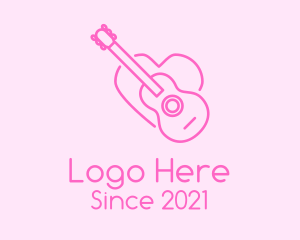 Musical Instrument - Pink Guitar Heart logo design