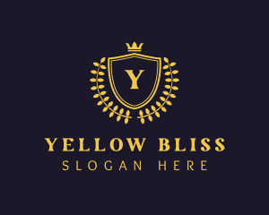 Gold Yellow Wreath Shield logo design