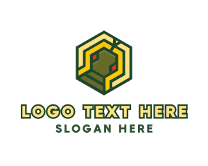 Chatbot - Yellow Hexagon Robot Bug logo design