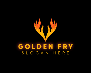 Frying - Flame Fire Restaurant Letter V logo design