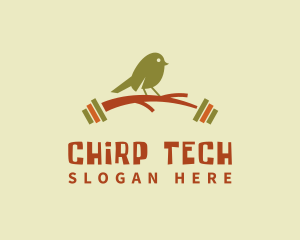 Chirp - Tree Branch Barbell Bird logo design