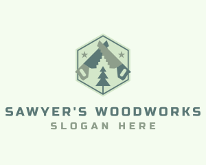 Sawyer - Hand Saw Lumberjack Carpentry logo design