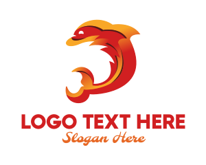 Aquarium - Orange Flame Dolphin logo design